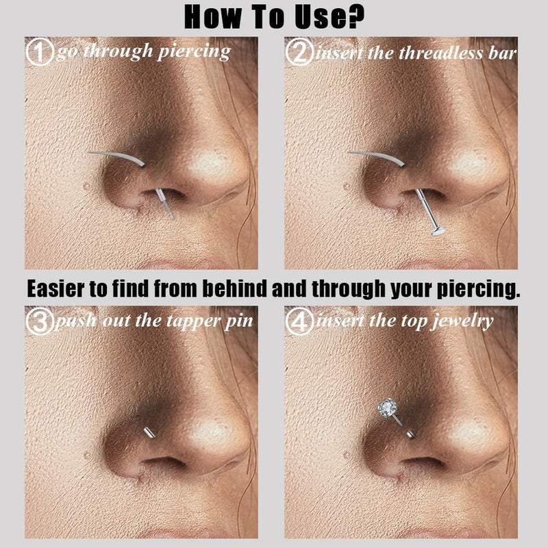 PunkTracker 20g/18g/16g/14g Curved ASTM F136 Titanium Piercing Kit Taper Insertion Pin for Threadless Tragus Helix Lip Nose Helix Piercing Jewelry Cartilage Earrings Labret Studs Nose Stud Stretcher - Image 2
